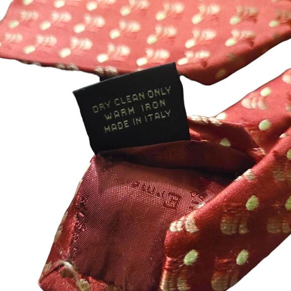 Ermenegildo Zegna Mans Tie 60 inch Woven Printed Silk Red Yellow Made in Italy - Picture 5 of 7